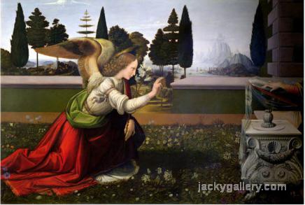 Angel Gabriel, from the Annunciation, 147 75 Detail, Leonardo Da Vinci's high quality hand-painted oil painting reproduction